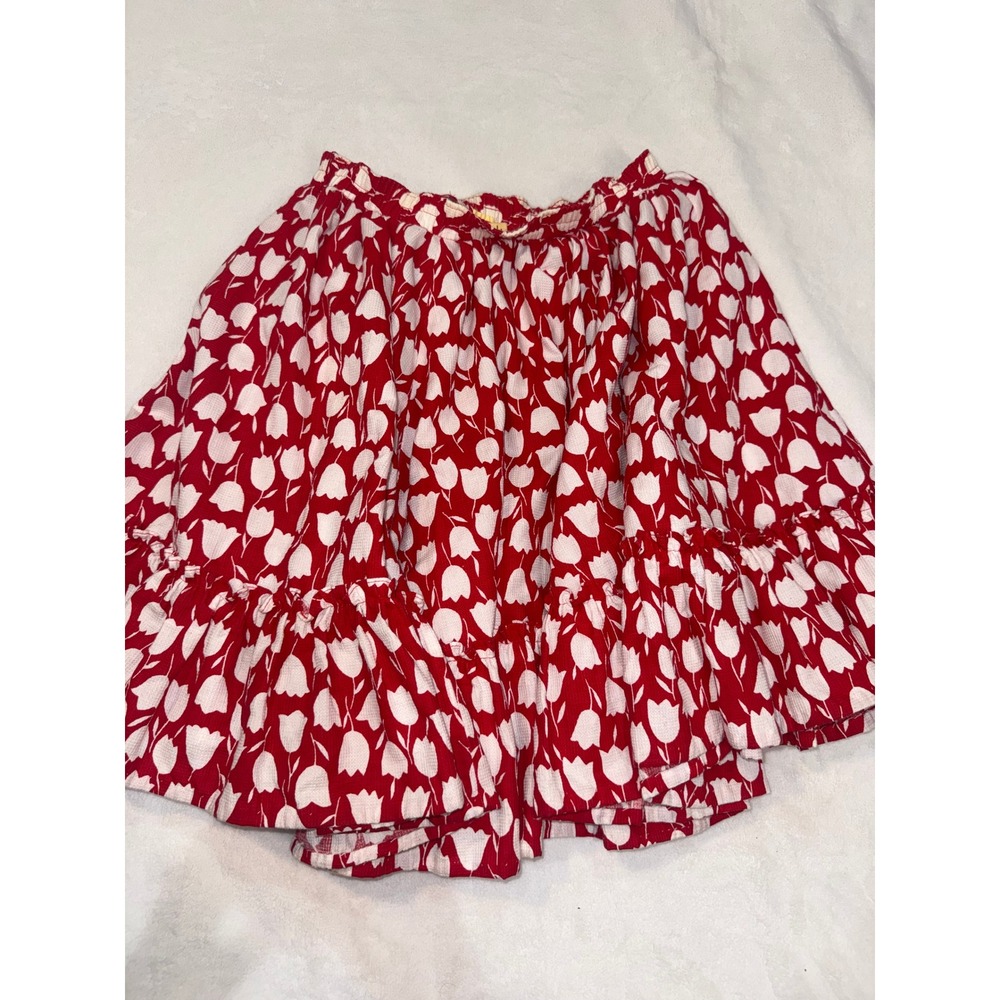 Vintage Malco Modes Red White Tulip Floral Square Dance Skirt Tiered Ruffle L